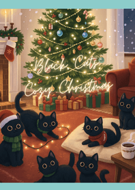 Black Cats Cozy Christmas Patel Green