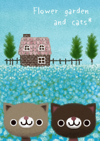 ナチュラルな猫と花畑