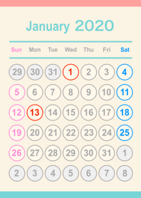 January 2020 calendar No,1-4