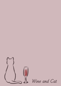 ワインと猫 -くすみピンク-