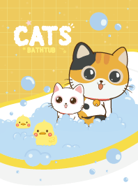 แมวเหมียว แช่อ่างอาบน้ำ สีเหลือง