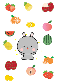 Cute Gray Rabbit And Fruit