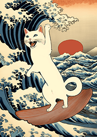 Funny Ukiyoe Edo Surf Cat1