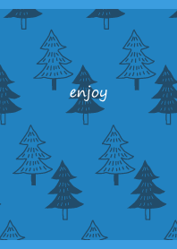 Fir trees on blue