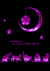 運気アップ♥猫と月と5つ葉クローバーと 黒
