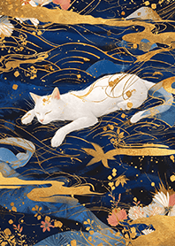 日本流金繪風-貴氣白貓❤