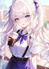 Twin-tailed girl in a coffee shop JP