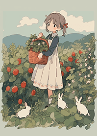 鄉村女孩與小白兔(手繪風)