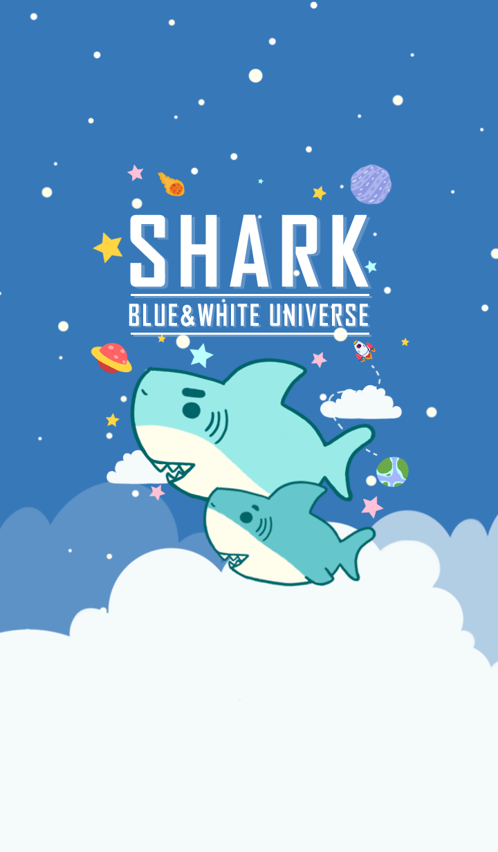 misty cat-Cute shark Galaxy blue sky