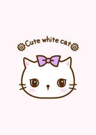 Cute white cat with a ribbon 02[W]