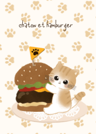 Fluffy kitten and hamburger