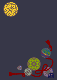 日本傳統圖案01(球和菊花) + 藍色