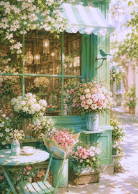 紫色 花滿窗邊咖啡館
