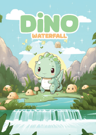 Cute dinosaur in waterfall