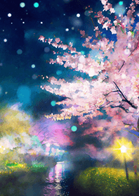 Beautiful night cherry blossoms#1350