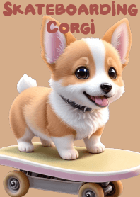 可愛小柯基犬溜滑板