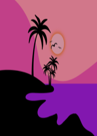 sunset sea and coconut trees