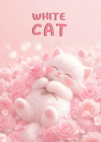 Pretty White Cat In Rose