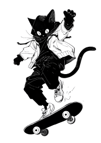 很酷的黑貓在溜滑板