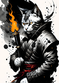 Ink wash cat samurai Def935