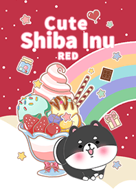 冰淇淋星空 可愛寶貝黑柴犬 紅色