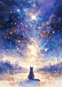 Little Black Cat Under Romantic Stars-BK