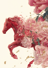 Crimson Horse & Golden Peonies