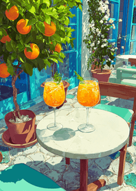 Pink Sunlit Citrus Cafe Terrace