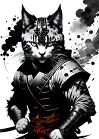 Ink wash cat samurai c12267