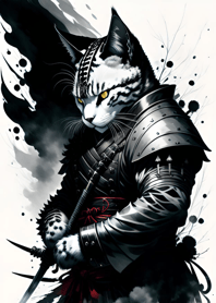 Ink wash cat samurai A4A0E9