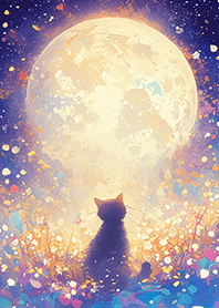 ⭐星空滿月下的黑貓❤️童話風