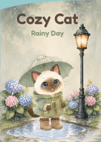 Cozy Cat Rainy Day (Pastel Aqua)