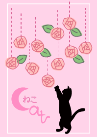 Cat silhouette&Rose3 -Pink-