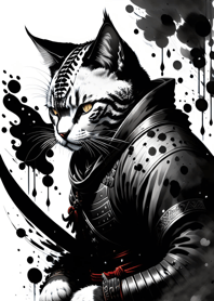 Ink wash cat samurai 6F3227