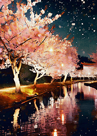 Beautiful night cherry blossoms#1490