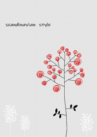北欧・シンプルな赤い実の木