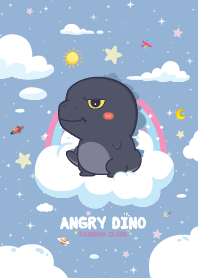 Angry Dino Rainbow Cloud Blue