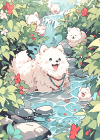 Dog in a wild hot spring JP