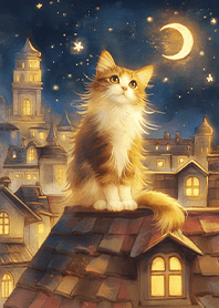 Healing cat gazing at the starry sky_1-2