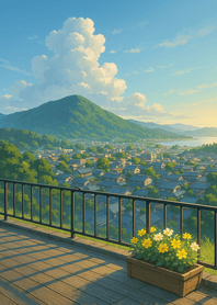 Hilltop View Over Quiet Town