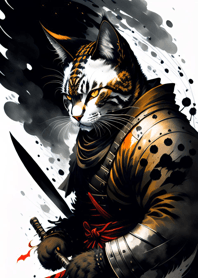 Ink wash cat samurai cB8ea2