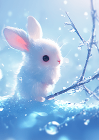 Little white rabbit in snow JP