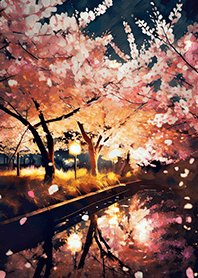 Beautiful night cherry blossoms#1056