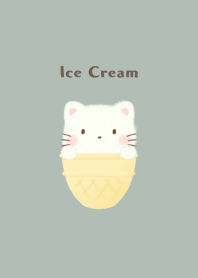 アイスクリーム -ねこ- くすみグリーン