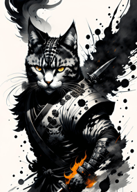 Ink wash cat samurai F3D302