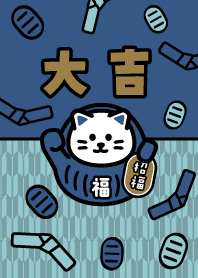 だるまの着ぐるみ招き猫／紺×青