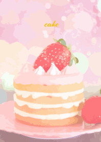 strawberry cake on yellow