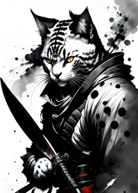 Ink wash cat samurai 939062