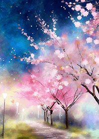 Beautiful night cherry blossoms#1912