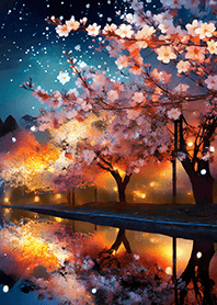 Beautiful night cherry blossoms#1200